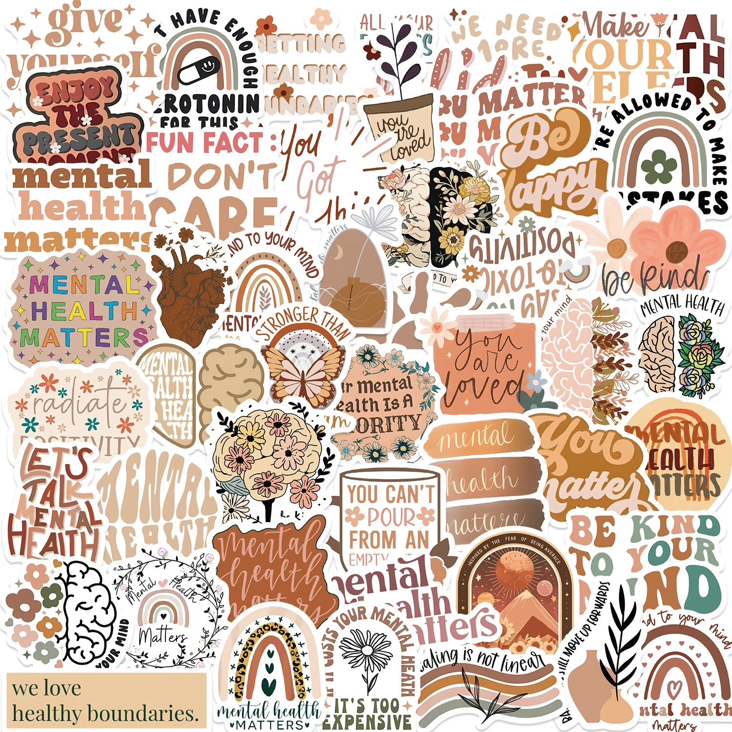 50pcs Mental Health Stickers – Graffiti Decals for Laptop, Water Bottle & More